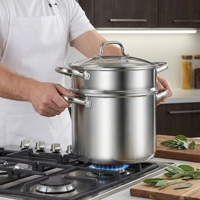 Marmite à soupe en acier inoxydable argenté, grande capacité, robuste, avec couvercle et poignée – Meilleure vente