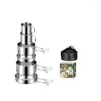 Ensemble de cuisine de camping écologique en acier inoxydable 304, 6 pièces : casseroles, poêles, assiettes, tasses, sac de transport, réchaud à gaz, capacité 1-2L (sans casserole)