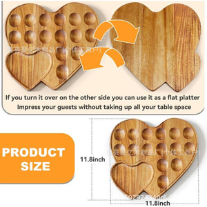 Plateau de service en bois en forme de cœur avec compartiments pour œufs au fromage et desserts, plateau de présentation pour la cuisine - Product Image 2