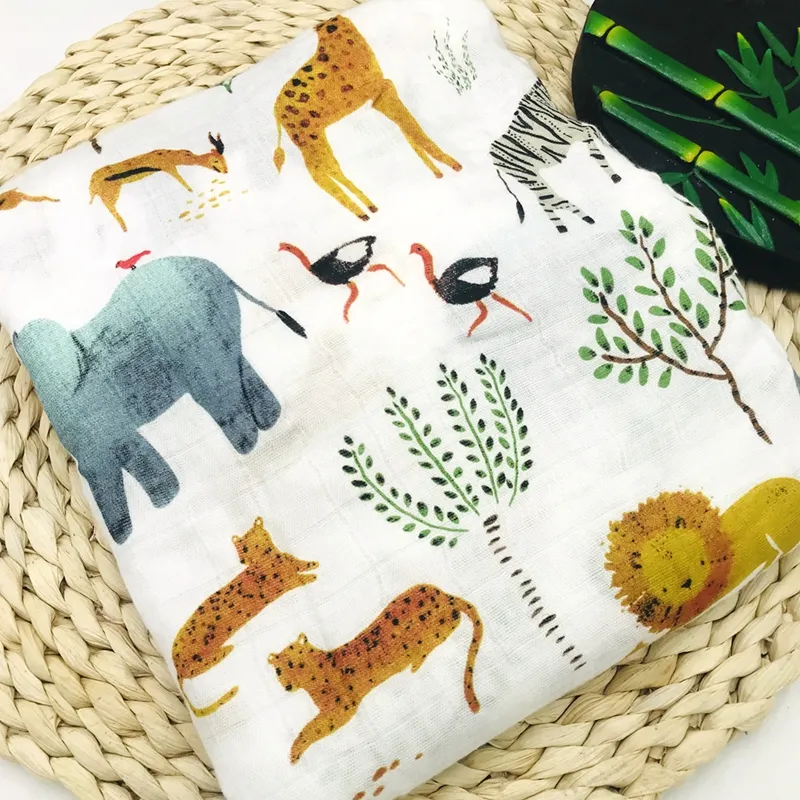 Custom LOGO Digital Printing Bamboo Soft Baby Blankets Newborn Muslin Swaddle Blanket for Newborn Girl and Boy Baby Bath Towel