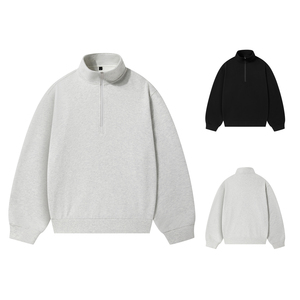 Regular Fit Design Unisex Solid Color 380GSM Cotton <strong>Jumpers</strong> Half Zip-up Closure Stand Collar Polo <strong>Shirts</strong> Sweatshirts - Product Image 1