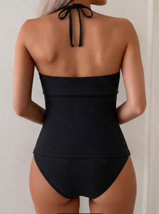 Hot Selling European American Black <b>Mesh</b> spaghetti strap <b>Two</b> <b>Piece</b> Women Swimwear Tummy Control Suit Wholesale For Bulk Order - Product Image 3