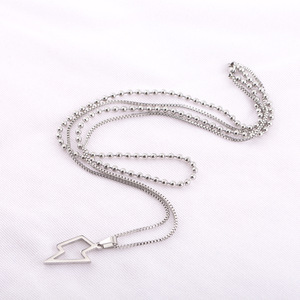 yunnique Double Layer <b>Titanium</b> Steel Lightning Pendant Necklace Geometric Arrow Design Men's Fashion Stackable <b>Chain</b> Jewelry - Product Image 2