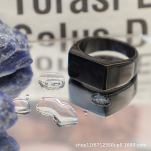 Geometric <b>Ring</b> Black Unisex <b>Titanium</b> Steel Minimalist Jewelry Gift - Product Image 2
