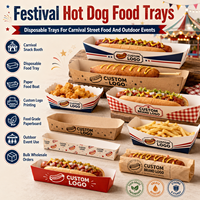 Plateau à hot-dogs en carton kraft rainuré, résistant à la graisse, pour vente à emporter, exportation en gros pour la restauration et les événements festifs