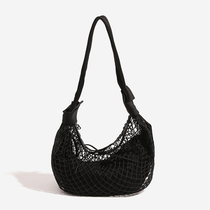 Bolso <span class=keywords><strong>de</strong></span> Hombro Estilo Paja para Playa, Ligero, Color Caqui, Tejido <span class=keywords><strong>de</strong></span> Red, Forma <span class=keywords><strong>de</strong></span> Media Luna, Correa Ajustable - Product Image 2