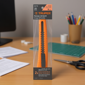 Couteau utilitaire Truper CUT-5 à lame cassable avec lame de 9 mm, manche en plastique orange, lames en acier SK4, 2 fois plus durable pour le bureau et l'école - Product Image 2