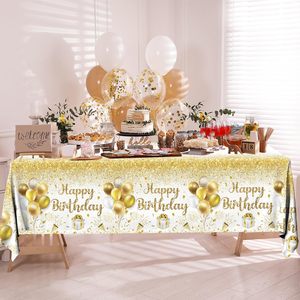Tovaglie per Feste di <span class=keywords><strong>Compleanno</strong></span> - Decorazioni Oro e Bianco, Copritavolo Usa e Getta per Compleanni Interni/Esterni - Product Image 2