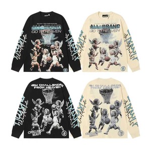 Camiseta de Manga Larga Unisex de Algodón Puro Lavado con Estampado Geométrico de Letras de la Marca de Moda 26S Hell Star, Estilo Urbano Holgado - Product Image 1