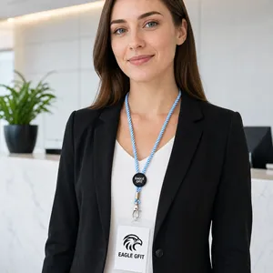Sangle tissée en polyester en gros d'usine avec crochet pivotant en métal, logo imprimé, pour personnel de bureau et conférences, lanière personnalisable - Product Image 1