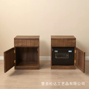 Modern <b>minimalist</b> wooden <b>bedside</b> <b>table</b>, suitable for home use, can hold a safe or security locker, solid wood double-layer - Product Image 2
