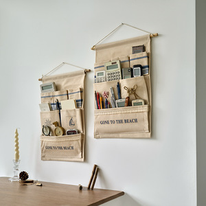 Pochettes murales rectangulaires en coton et lin, sans perçage, organisateur de bureau pour salle de bain, chambre, porte, fenêtre, à suspendre - Product Image 1