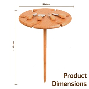 Plateaux de service en bois de bambou avec poignée Plateau long à café Plateau à <span class=keywords><strong>vin</strong></span> et à fromage d'extérieur portable avec ustensiles de service - Product Image 6