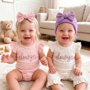 Combinaison à manches courtes pour bébé fille, tenue d'été pour nourrisson et tout-petit, ensemble de sortie de maternité en coton biologique, barboteuse à volants pour petite fille - Product Image 6