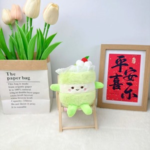 Breloque en peluche gâteau au chocolat à bordure dessin animé, porte-clés unisexe en forme de gâteau, poupée 12 cm en polyester - Product Image 4