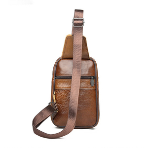 Nueva tendencia calidad deporte al aire libre portátil impermeable Crossbody Real cuero antirrobo bolsillo Vintage cuero pecho bolsas para hombres - Product Image 3