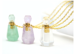 Natural Rock <b>Crystal</b> Essential Oil Bottle <b>Necklace</b> Gemstone Aromatherapy <b>Necklace</b> with <b>Gold</b> Chain - Product Image 6