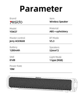 Yesido 10w 1200mah סוללה גדולה תמיכה bt5.3 וכבל אודיו עם רמקול אלחוטי קל RGb - Product Image 5