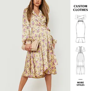 Fabricante de ropa, falda de mujer, vestidos de mujer de talla grande personalizados, vestido floral MIDI sexy de noche para mujer, vestido informal elegante para mujer