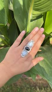 Handmade Rainbow Moonstone Black Onyx Sterling <b>Silver</b> <b>Statement</b> <b>Ring</b> Natural Gemstone Jewelry for Women Wholesale - Product Image 6