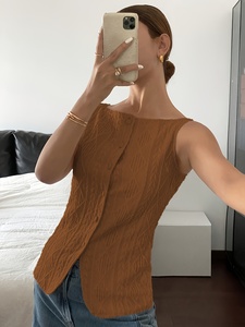 Nuevo Top sin Mangas para <span class=keywords><strong>Mujer</strong></span>, Cuello Cuadrado, Texturizado, <span class=keywords><strong>Calado</strong></span>, Informal, Versátil, para Uso Diario o Vacaciones, <span class=keywords><strong>Chaleco</strong></span> de Punto - Product Image 1