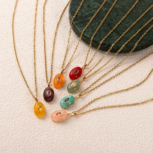 Collar de Acero Inoxidable Chapado en Oro de 18k con Piedras Naturales y Diamantes - Regalo de Boda Unisex Hecho en China JX568 - Product Image 6