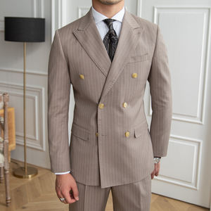 Nuovo Arrivo Abito Gessato in Lana a Doppio Petto da <span class=keywords><strong>Uomo</strong></span> per Affari Vestibilità Aderente per Matrimonio 2024 - Product Image 3