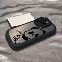 Coque de téléphone antichoc en silicone mat compatible avec 14 Pro/15 Pro Max/14 Plus/16 New Pro, protection de l'objectif, motif panda mignon
