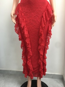 Vestido de Encaje Rojo para Mujer - Tirantes Finos, Volantes en el Bajo, Espalda Descubierta, Vestido Formal de Noche, Ropa de Moda - Product Image 6