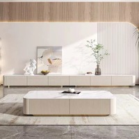 Table basse de luxe moderne en dalle de roche ensemble de meubles TV haut de gamme en bois laqué crème armoire de sol minimaliste nouveau modèle pour la vie