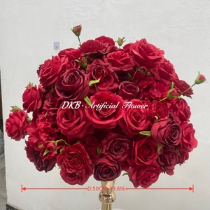 Decoración de Mesa con Rosas Artificiales de Seda en Arreglo Verde y Blanco con Detalles Rojos Personalizados, Bolas de Flores para Centros de Mesa de Boda - Product Image 3
