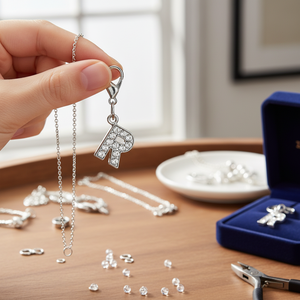 Ciondolo a forma di lettera R in cristallo con strass per la creazione di gioielli e la personalizzazione - Product Image 3