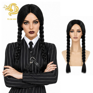 <span class=keywords><strong>Perruque</strong></span> tressée noire pour femmes, avec raie centrale et double tresse, <span class=keywords><strong>perruque</strong></span> synthétique longue tressée pour diverses occasions de cosplay et de fêtes à thème - Product Image 1