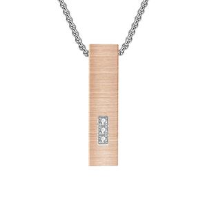 Collar de Acero Inoxidable con Colgante de Tornillo y Superficie Cepillada, con Incrustaciones de Tres Diamantes en una Caja de Cenizas de Hueso Color Oro Rosa - Product Image 1