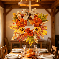 Guirlande d'automne artificielle pour porte avec feuilles d'érable, fleurs et nœud en toile de jute, décoration pour la maison, Thanksgiving, mariage