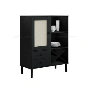 Meuble de rangement de cuisine noir 35,4x15,7x44,1 pouces, aspect rotin, avec étagères pour cuisine - Product Image 1