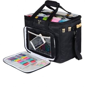 Muestra gratuita: Bolsa de punto portátil de gran capacidad con cubierta y divisor interior, organizador de hilo, bolsa de almacenamiento de hilo, bolsa de ganchillo - Product Image 1