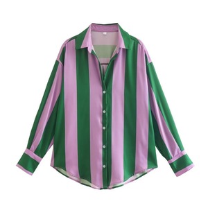2024 printemps automne nouvelle mode à manches longues Polyester chemise tache coupe ample rayure chemise femmes - Product Image 4