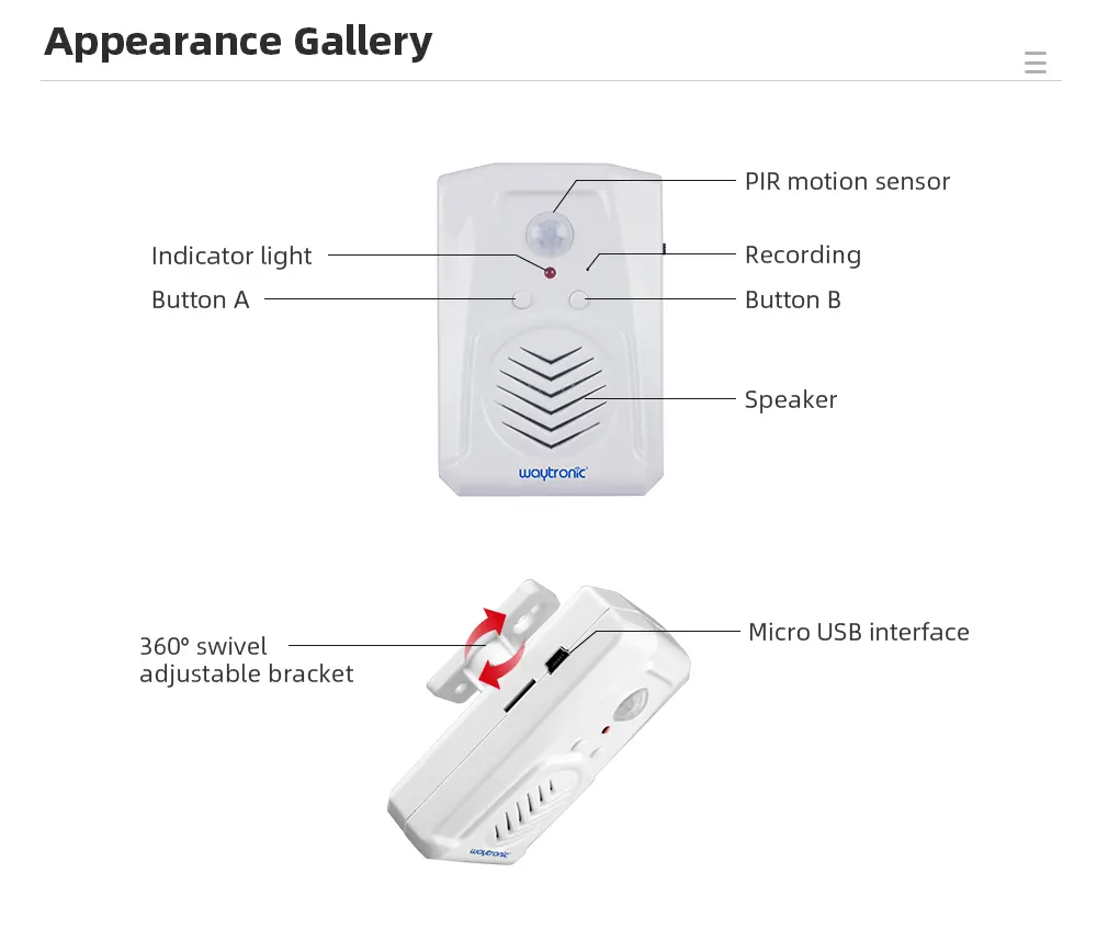 Pir Infrarood Beweging Geactiveerd Alarm Opneembare Voice Audio Speler Ingang Welkom Deurbel Winkel