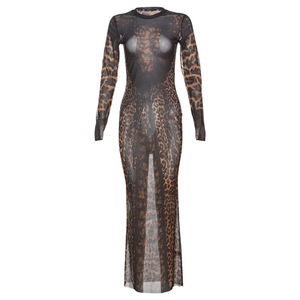 เดรสแขนยาวพิมพ์ลายเสือดาวผ้าตาข่ายเซ็กซี่แนวย้อนยุคแฟชั่นใหม่ - Product Image 5