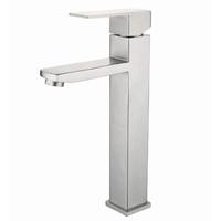 Robinet de lavabo à col haut en acier inoxydable brossé SUS304, sans plomb, mitigeur de salle de bain monotrou pour eau chaude et froide