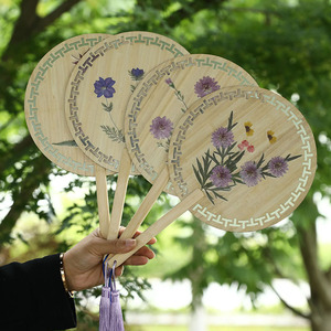 Bamboo Dried Flower Round Fan Real Flower <b>Retro</b> Fan Souvenir <b>Gift</b> Bamboo Crafts - Product Image 1