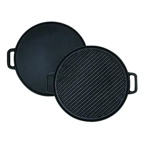 Customized Campfire BBQ Grills Cast Iron Flat Round Fry Reversible Griddle Pan 12"