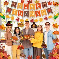 Ensemble de décorations de Thanksgiving, bannière et guirlande GIVE THANKS, spirales suspendues, lunettes de dinde et feuilles d'érable pour fête à domicile en intérieur