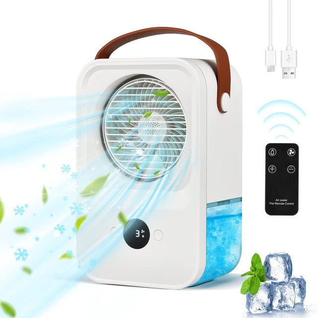 Small USB Rechargeable Portable Plastic Desk Evaporative Air Conditioner Cooler Fan Digital Display Ice Water Mist Car Outdoor