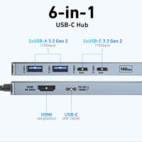 BENFEI 6-IN-1 USB-A/USB-C MULTI-PORT HUB 4K 60Hz HD MI PD 100W 1000Mbps Ethernet USB3.0x3