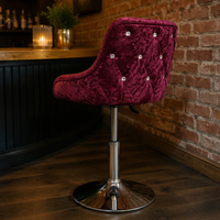 Chaise de bar JOHOOFURNITURE en velours bordeaux, tissu diamanté, ergonomique, réglable, fabriquée en Chine, Taburesi, comptoir de bar