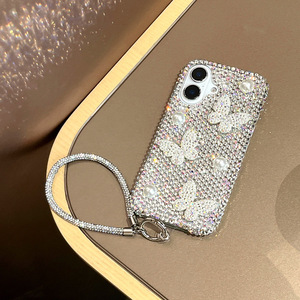 <span class=keywords><strong>Coque</strong></span> de téléphone de luxe DIY Papillon pour <span class=keywords><strong>iPhone</strong></span> 17 Air 16 13 14 12 Pro Max 15 Plus avec strass, perles et dragonne chaîne - Product Image 2