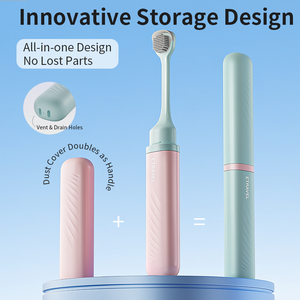 <span class=keywords><strong>Brosse</strong></span> à dents de voyage portable à double tête avec <span class=keywords><strong>brosse</strong></span> à langue en silicone souple et capuchon de rangement ventilé pour les voyages - Product Image 1