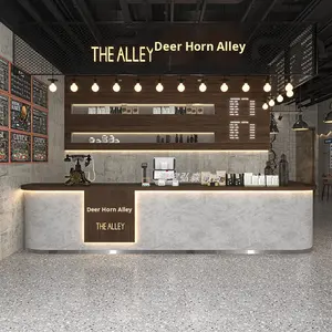 Bureau de réception commercial de style industriel en panneaux de bois carrés, hauteur réglable, pour boulangerie, café, restaurant - Product Image 5